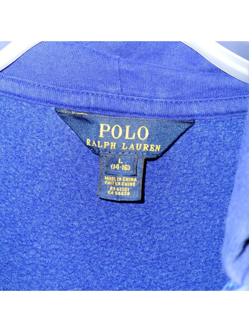Polo Ralph Lauren Boys' Full Zip Hoodie Sweatshirt Blue Size L (14-16) Cotton
